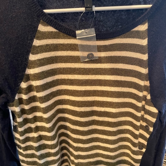 J. Crew Striped Sweater with Side Button and  Elbow Patch detail - Picture 3 of 11